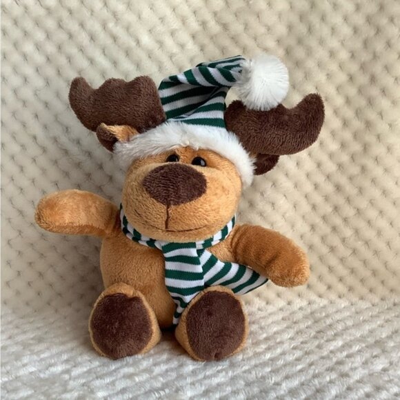 Other - Best Made Toys Brown Stuffed Reindeer with Green Striped Hat and Scarf Plush